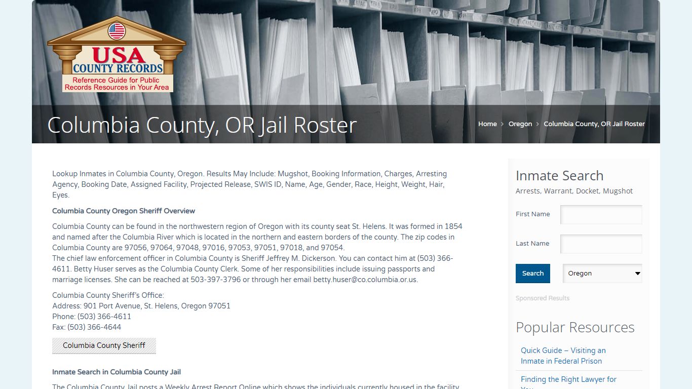 Columbia County, OR Jail Roster | Name Search